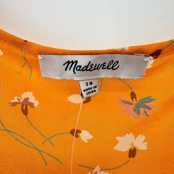 NWT MADEWELL Silk Wrap Cami Top in Painted Yellow Orange Carnations Size 14 - Picture 6 of 8